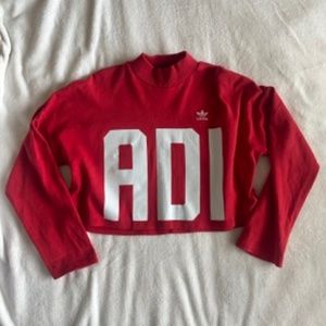 Adidas Crop Mock Turtleneck Sweatshirt Sz M Fire Engine Red